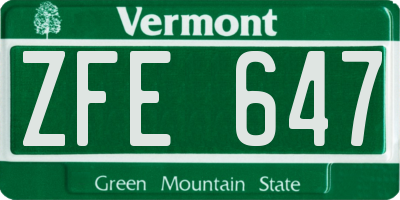 VT license plate ZFE647