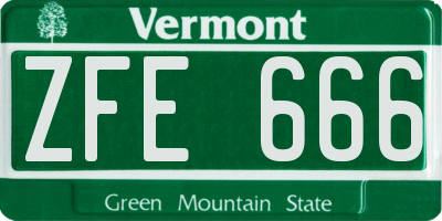 VT license plate ZFE666