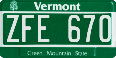 VT license plate ZFE670