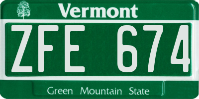 VT license plate ZFE674