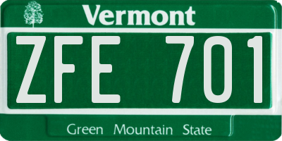VT license plate ZFE701