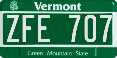 VT license plate ZFE707