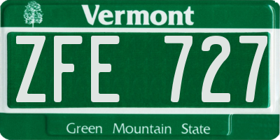 VT license plate ZFE727