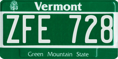 VT license plate ZFE728