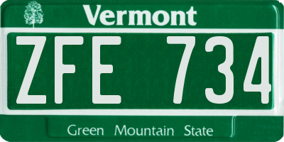 VT license plate ZFE734