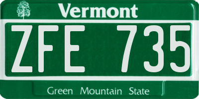 VT license plate ZFE735