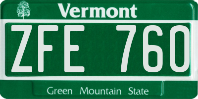 VT license plate ZFE760