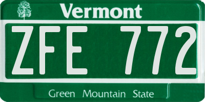 VT license plate ZFE772