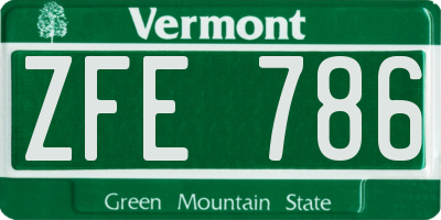 VT license plate ZFE786