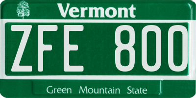 VT license plate ZFE800
