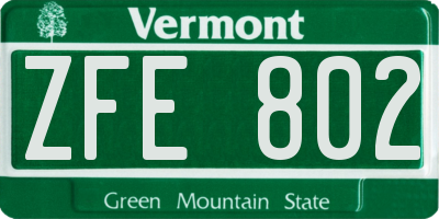 VT license plate ZFE802
