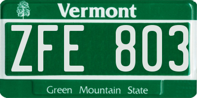 VT license plate ZFE803