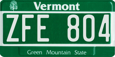 VT license plate ZFE804