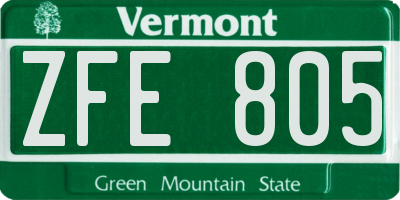 VT license plate ZFE805