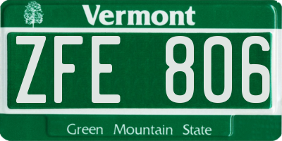 VT license plate ZFE806
