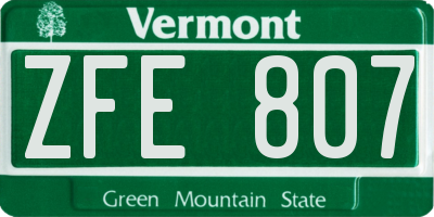 VT license plate ZFE807