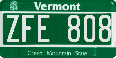 VT license plate ZFE808