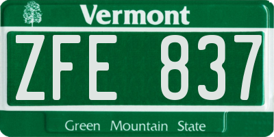 VT license plate ZFE837