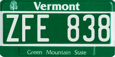VT license plate ZFE838