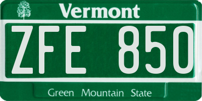 VT license plate ZFE850