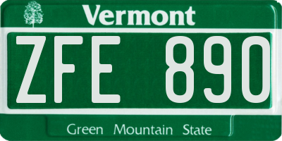 VT license plate ZFE890