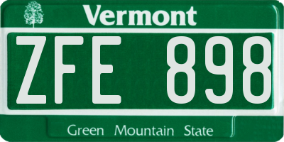 VT license plate ZFE898