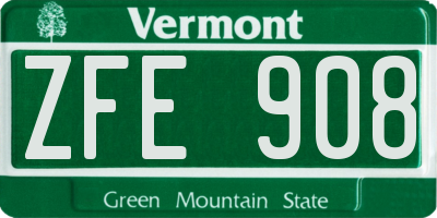 VT license plate ZFE908