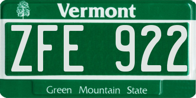 VT license plate ZFE922