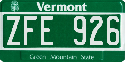 VT license plate ZFE926