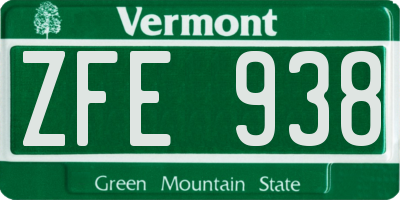 VT license plate ZFE938