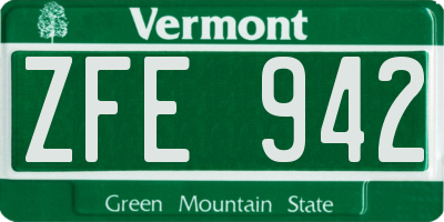 VT license plate ZFE942
