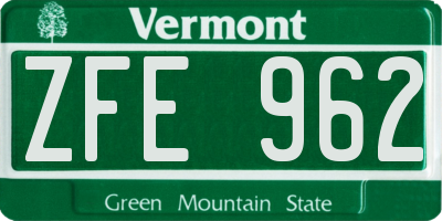 VT license plate ZFE962