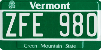 VT license plate ZFE980