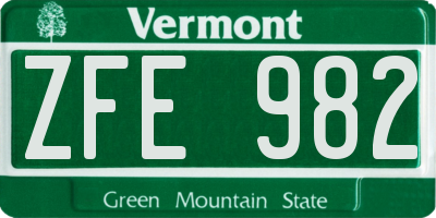 VT license plate ZFE982