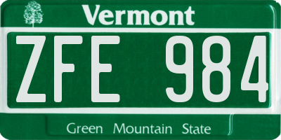 VT license plate ZFE984