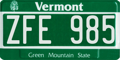 VT license plate ZFE985