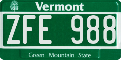 VT license plate ZFE988