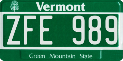 VT license plate ZFE989