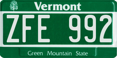 VT license plate ZFE992