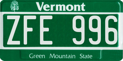 VT license plate ZFE996