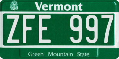 VT license plate ZFE997