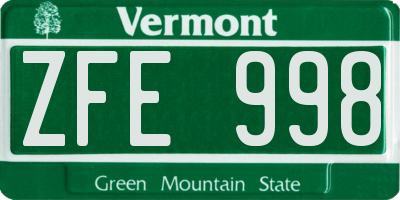 VT license plate ZFE998