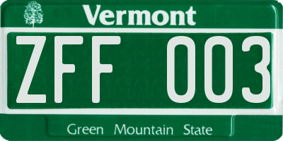 VT license plate ZFF003