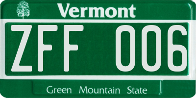VT license plate ZFF006