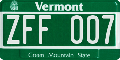 VT license plate ZFF007