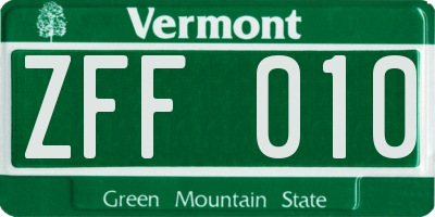 VT license plate ZFF010