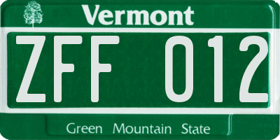 VT license plate ZFF012