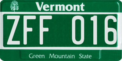 VT license plate ZFF016