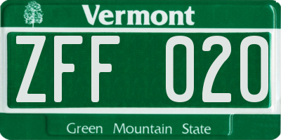 VT license plate ZFF020