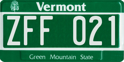 VT license plate ZFF021